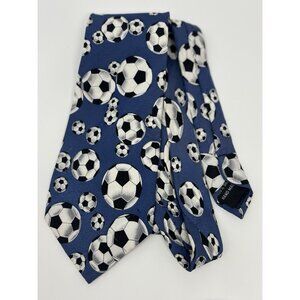 Christian Pelini Paris SILK Men's Necktie Tie Blue Soccer Balls Print
